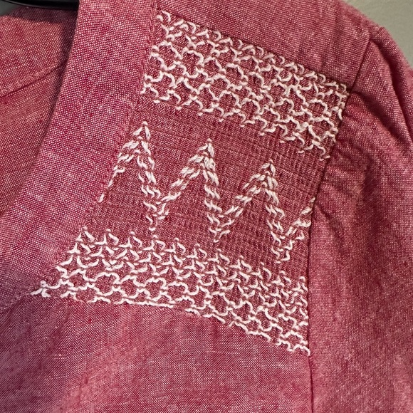 Christopher & Banks Red 3/4 sleeve linen blend western boho shirt size PL - Picture 3 of 7